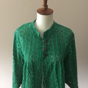 Womens-Green-Eyelet-Jacket-w-metal-buttons